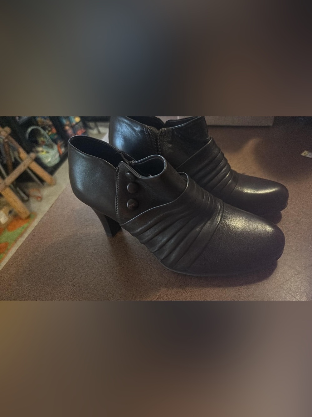 Classic Black Leather Ankle Booties with Button Accent